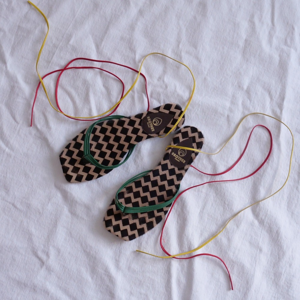 Fun Brother Vellies pony hair strappy thong sandals